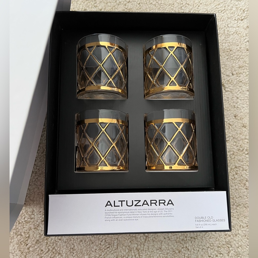 NEW Altuzarra double old fashioned glasses 4 set Neiman marcus cocktail 18k gold